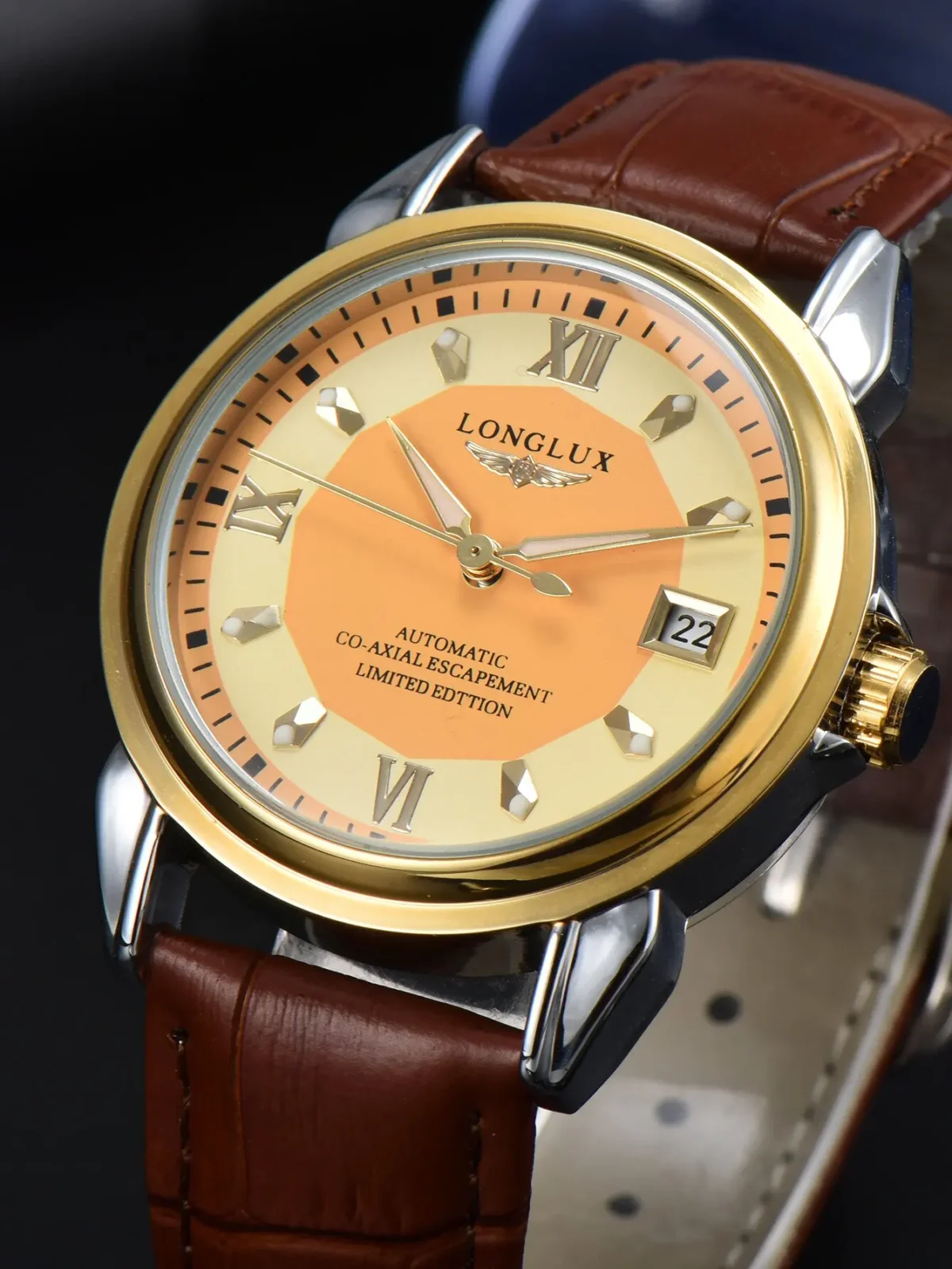 LONGLUX automatic man watch business leisure dating mechanical wristwatches day date waterproof leather  mens watch men gift 1
