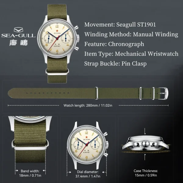 Seagull 1963 International Edition Watch for Men Chronograph Manual Winding Mechanical Watches Original ST1901 D304 Memorial 2