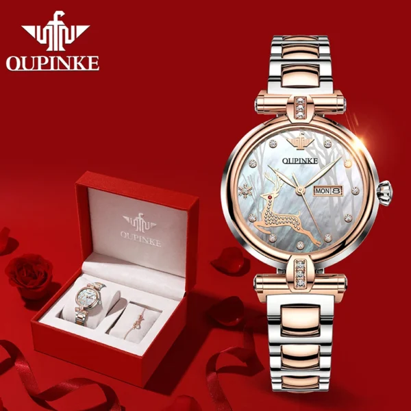 OUPINKE A3180 Women Watch Luxury Brand Automatic Mechanical Watch Tungsten Steel Watchstrap Waterproof Day-Date Watch With Box 1