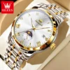 OLEVS Trend Fasahion Men's Watches Stainless Steel Original Quartz Watch for Man Waterproof Luminous Date Moon Phase Wristwatch 1