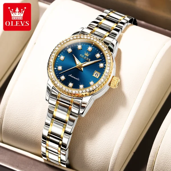 OLEVS 2024 New Luxury Diamond Dial Mechanical Watch for Women Fashion Elegant Ladies Dress Bracelet Automatic Wristwatches Women 1