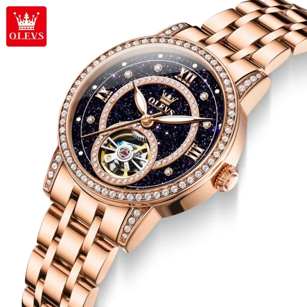 OLEVS Brand Fashion Starry Sky Dial Women Mechanical Watches Diamond Automatic Wristwatch Ladies Waterproof Luminous Clock Women 1