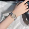Office Ladies Elegant Leather Strap Needle Buckle Fashion Wristwatchs Design Luxury Diamonds Stainless Steel Women Quartz Watch 2
