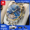 OLEVS Men's Watches Automatic Mechanical Business Wristwatch Waterproof Stainless Steel Strap Watch for Man Skeleton Calendar 1