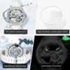 OLEVS Brand New Fashion Skeleton Mechanical Watch for Women Leather Strap Waterproof Transparent Womens Watches Relogio Feminino 3