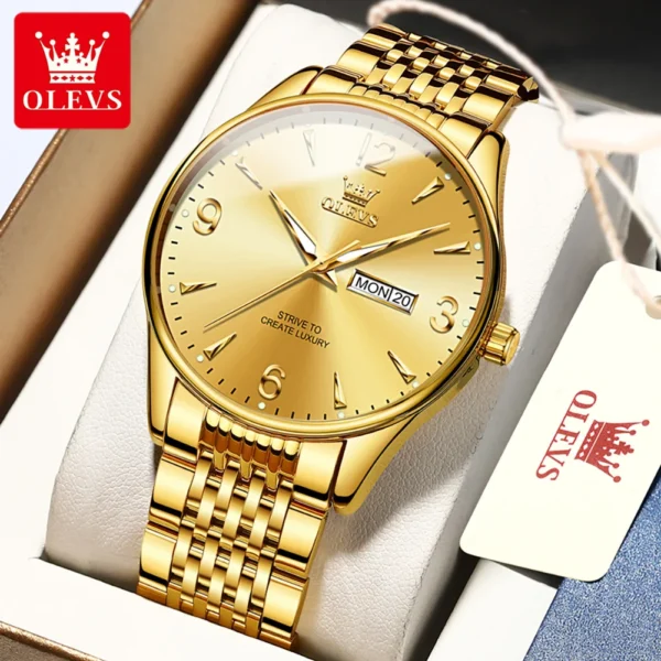 OLEVS Luxury Brands Original Quartz Men's Watches Waterproof Fashion Gold Wristwatch for Male Luminous  Butterfly Buckle Watch 2