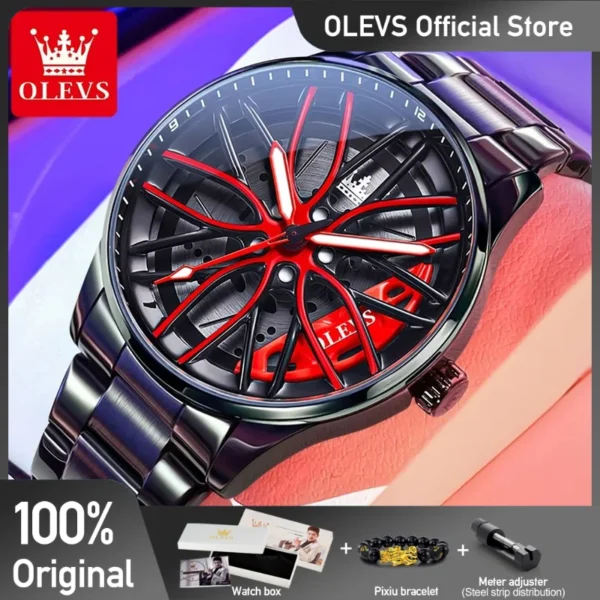 OLEVS 9937 Mens Watch Original Rotatable Wheel Hub Dial Fashion Trend Quartz Watch Waterproof Luminous Stainless Steel Reloj 1
