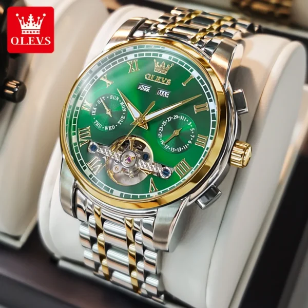 OLEVS Automatic Mechanical Men Watches Stainless Steel Waterproof Date Week Green Fashion Classic Wrist Watches Reloj Hombre 1