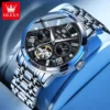 OLEVS Men's Watches Skeketon Flywheel Automatic Mechanical Original Wristwatch for Man Waterproof Luminous Perpetual Calendar 3