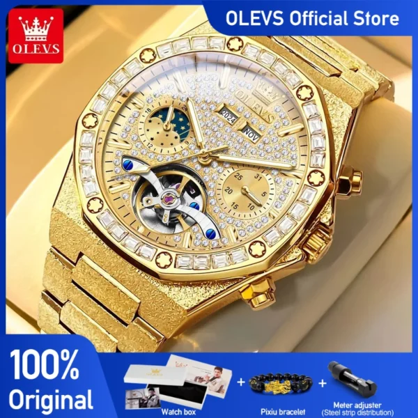 OLEVS 9805 Mens Watch Original Brand Tourbillon Automatic Mechanical Watch Diamond Dial Waterproof Moon Phase Watches For Men 1