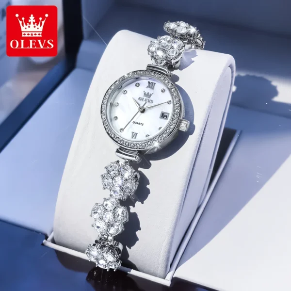 OLEVS 5638 Fashion Elegant Women's Watches Waterproof Date Diamond Rotating Watch Strap Original Quartz Watch Simple Wrist Watch 1