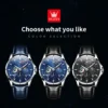OELVS Men's Watches Top Brand Original Quartz Watch for Men Waterproof Leather Strap Lumious Wristwatch Chronograph Date Casual 6