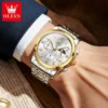 OLEVS Business Classic Three Eye Dial Men's Watches Waterproof Moon Phase Quartz Watch Arabic Numeral Scale Original Wristwatch 3