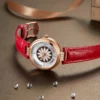 RUIMAS 6776 Women Automatic Mechanical Watches Fashion Elegant Flower Diamond Silvery White Leather Strap Wristwatch for Ladies 3