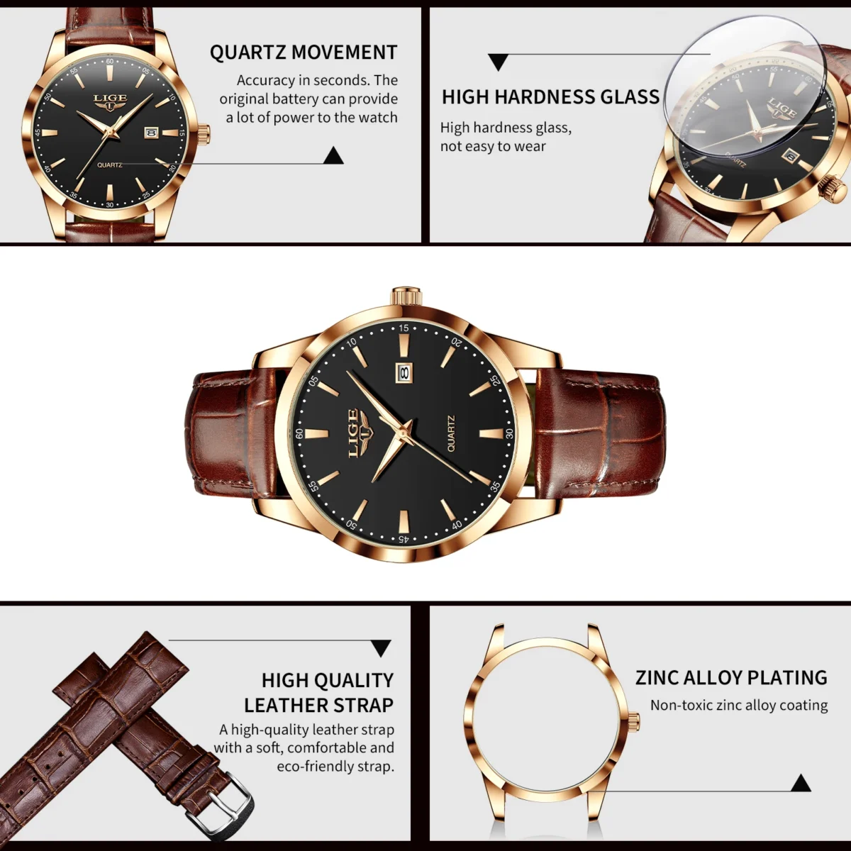 LIGE Military Watch For Men Fashion Business Watch Men Casual Leather Sport Waterproof Men's Quartz Wristwatches Reloj Hombre 3