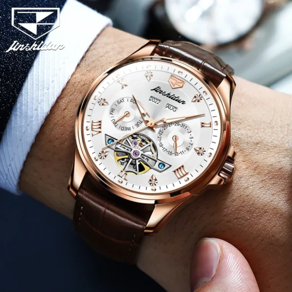 JSDUN Luxury Men's Watches Top Brand Automatic Mechanical Wrist Watch for Man Waterproof Leather Strap Luminous Business Dress 2
