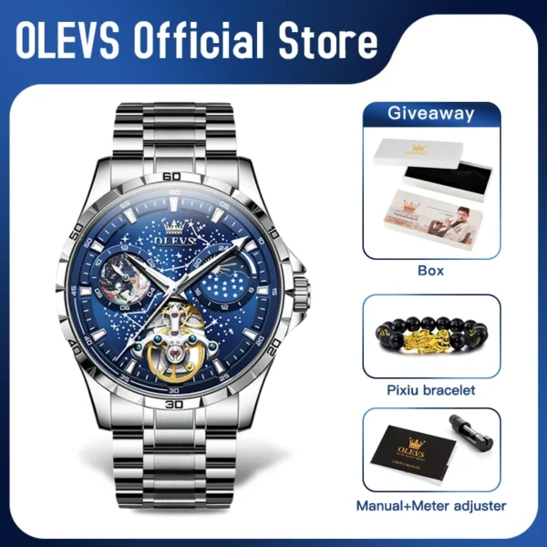 OLEVS Original Brand Men's Watches Waterproof Multifunctional Luminous Fully Automatic Mechanical Watch Moon Phase Starry Disk 2