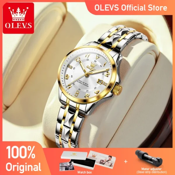 OLEVS Women's Watches Elegant Temperament Original Quartz Watch for Ladies Stainless Steel Waterproof Luminous Date Fashion 1