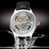 TimeKey-Fashion Classic Mechanical Style Stainless Steel Buckle Skeleton Dial Screw Crown Luminous Men's Quartz Watch 5
