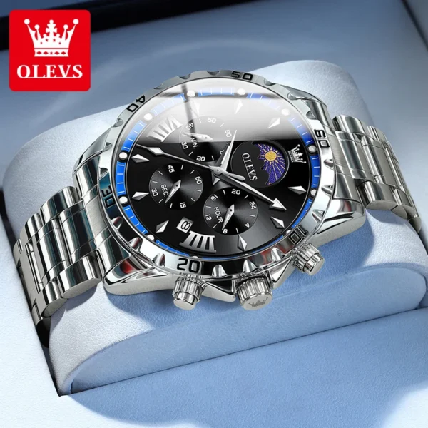 OLEVS Original Brand Men's Watches Moon Phase Waterproof Skeleton Trend Quartz Watch for Male Luminous Chronograph Calendar 2