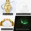 OLEVS Elegant  Fashion Brand Women's Watches Gold Waterproof cCalendar Quartz Watch for Lady Stainless Steel Original Wristwatch 5