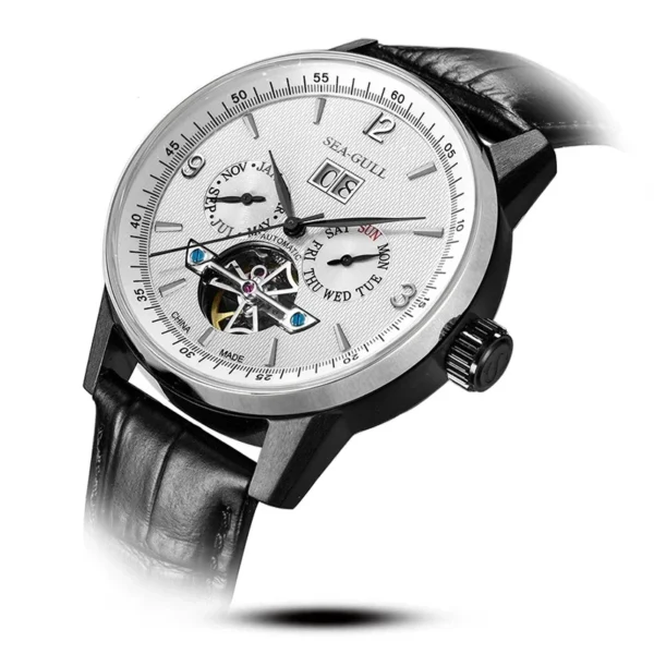 Seagull Men Automatic Watch Fashion Hollow Flywheel Mechanical Wristwatch Multi-function calendar week month Waterproof Clock 2