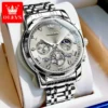 OLEVS Top Brand Men's Watches Classic Three Eyes Style Stainless Steel Quartz Watch Waterproof Luminous Moon Phase Wristwatch 1