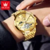 OLEVS Luxury Fashion Skeleton Men Watches Gold Stainless steel Moon Phase Automatic Mechanical Watch Luminous Waterproof Watch 3