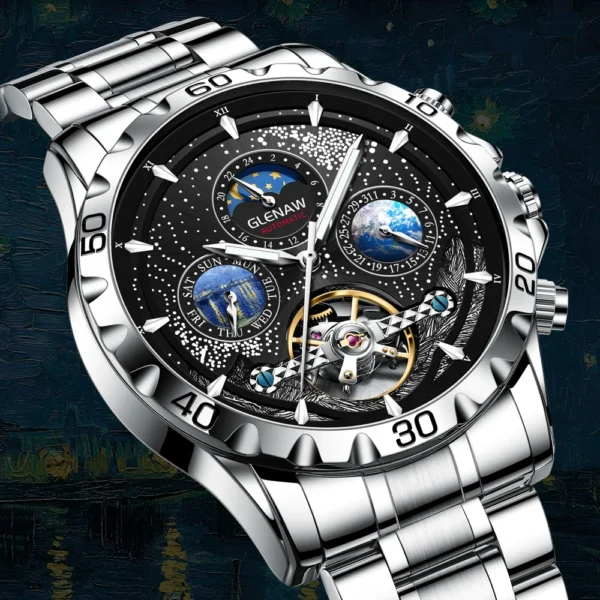 GLENAW Design Mens Watches Top Brand Luxury Fashion Business Automatic Watch Men's Waterproof Mechanical Watch Montre Homme 1
