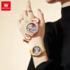 OLEVS Fashion Elegant Women's Automatic Mechanical Watches Rose Stainless Steel Hollow out Design Diamond Dial Luminous Watch 3