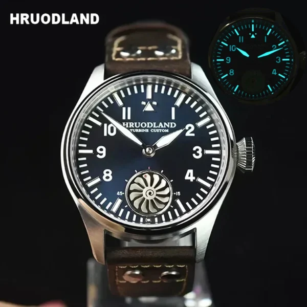 Hruodland 43mm Pilot Men's Manual Mechanical Watch Sapphire Crystal BGW-9 Night Light Turbine Retro Waterproof 5Bar reloj hombre 1
