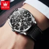 OLEVS 6685 Automatic Watch for Men Golden Skeleton Stainless Steel Waterproof Leather Strap Sports Men's Mechanical Wristwatches 3