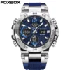 FOXBOX Sports Mens Watches 5ATM Waterproof Dual Display Quartz Wristwatch Chronograph Alarm Date Week Watch Man Silicone Strap 6