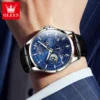 OELVS Men's Watches Top Brand Original Quartz Watch for Men Waterproof Leather Strap Lumious Wristwatch Chronograph Date Casual 3