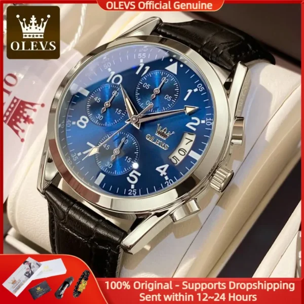 OLEVS 2878 Men Watch Brand Luxury Quartz Watch Business Leather Strap Waterproof Luminous Leisure Sports Men Watch Reloj Hombre 1