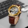 Vintage Mechanical Watches Golden Bridge Skeleton Automatic Mens Watch Luxury Genuine Leather Belt Carved Movement Luminous Hand 2