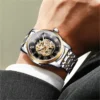 Forsining 349 Luxury Fashion Skeleton Hollow Mechanical Stainless Steel Men Clock Business Wristwatch 3