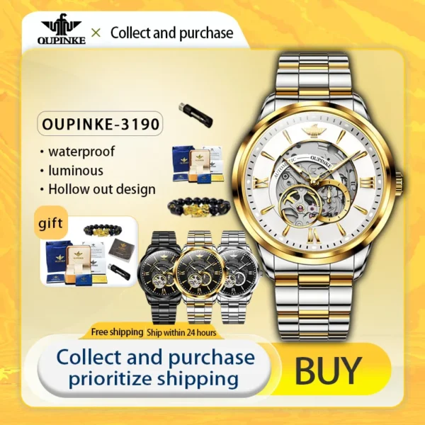 OUPINKE Original Luxury Brand Men's Watches Waterproof Skeleton Imported Movement Fully Automatic Mechanical Watch for Man Watch 1