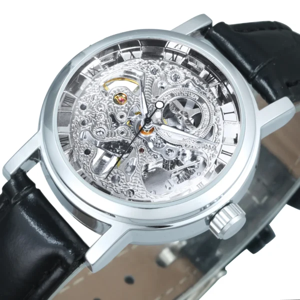 WINNER Classy Transparent Skeleton Watch for Women Luminous Hand Fashion Mechanical Ladies Watches Top Brand Luxury Leather Belt 2