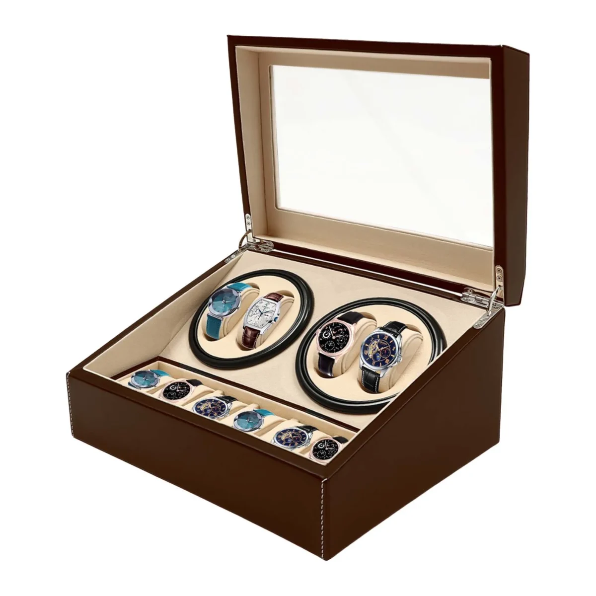 4+6 Watch Winder Automatic Watches Shaker PU Leather Mechanical Watch Box Watch Jewelry Display Box Storage Case 4