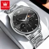 OLEVS Moon Phase Men's Watch Simple Casual Original Fashion Quartz Watch for Men Waterproof Luminous Stainleess Steel Wristwatch 3
