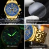 OLEVS Men Watches Oiriginal Top Brand Chronograph Watch for Man Stripe Dial Waterproof Stainless Steel Luminous Wirstwacth Date 5