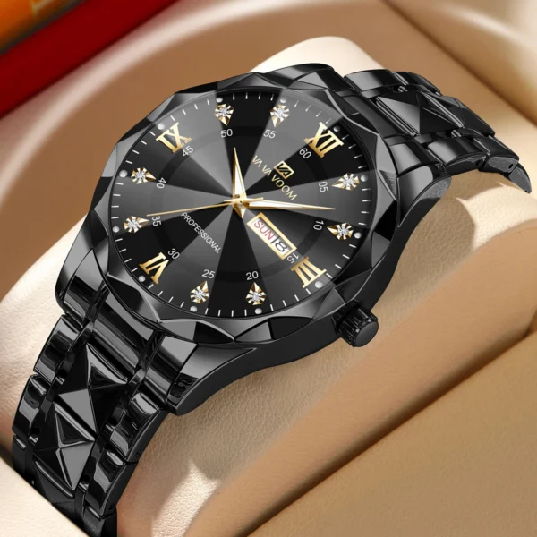 Men Watch Water Diamond Luxury Night Glow Double Calendar Quartz Movement 41mm Blue Gold Stainless Steel Fashion Business Watch 1