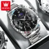 OLEVS Original Moon Phase Men Watches Luminous Skeleton Waterproof Quartz Watch Calendar Chronograph Stainless Steel Wristwatch 1