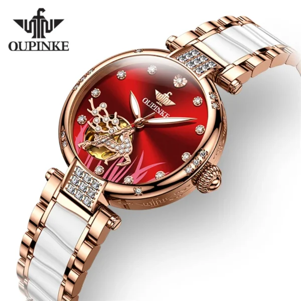 OUPINKE Mechanical Watch For Women Luxury Top Brand Stainless Steel Ceramic Strap Rose Gold Diamond Ladies Watches reloj mujer 1