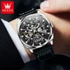 OLEVS 6685 Automatic Watch for Men Golden Skeleton Stainless Steel Waterproof Leather Strap Sports Men's Mechanical Wristwatches 4