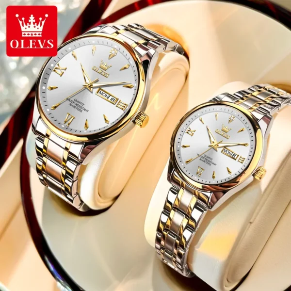 OLEVS Top Brand Couple watch Calendar Waterproof Luminous Quartz Watch for Men's and Lady's Original Fashion Lover's Watches 1