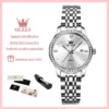 OLEVS Women's Watches Simple Elegant Diamond Bezel Original Quartz Watch for Ladies Waterproof Luminous Date Stainless Steel New 1