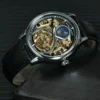 AOKULASIC Tourbillon Mens Watches Top Brand Luxury Skeleton Automatic Mechanical Watch Casual Leather Strap Sun Phase Male Clock 4