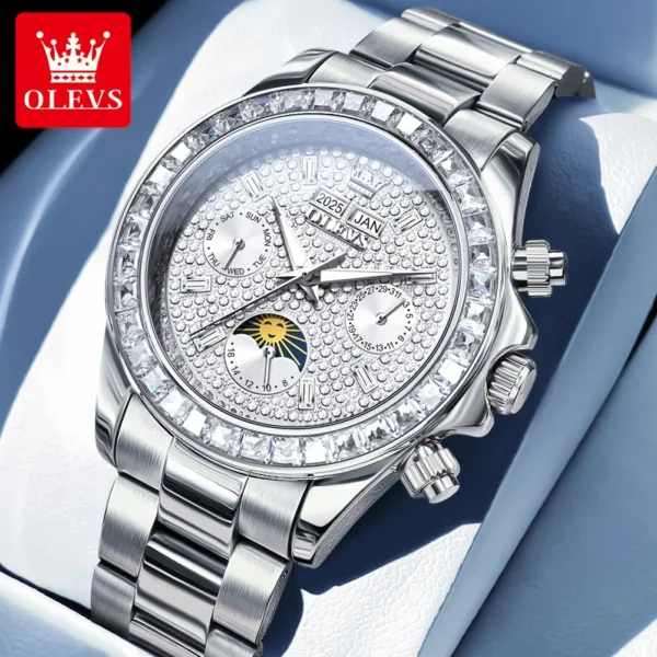 OLEVS Luxury Automatic Mechanical Men Watch Moon Phase Diamond Dial Waterproof Man Wristwatch Fashion Luminous Calendar Week 2
